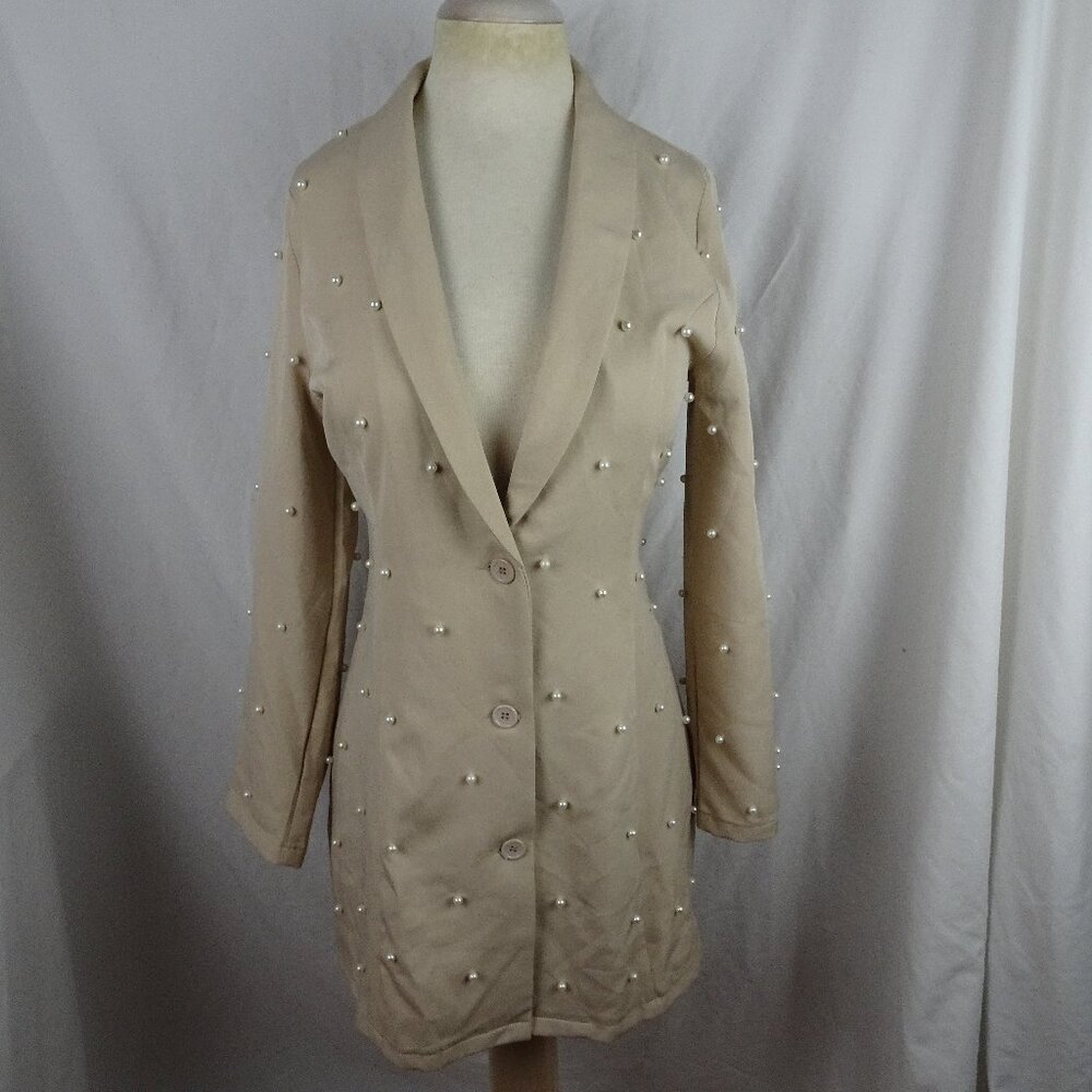 Saint Genies Women Pearls Embellished Tuxedo Collar Blazer Dress Size 6